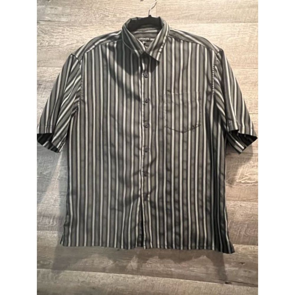 George Mens Strip Button Up Short Sleeve Dress Shirt Size Large